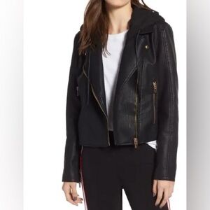 BLANKNYC Meant to Be Moto Jacket with Removable Hood in Black